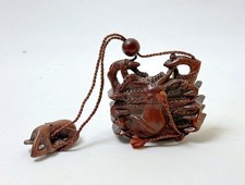 Fine Japanese carved wood octopus inro and netsuke