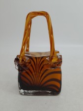 Vintage Murano Vincenza Glass Handbag Ornament 18 cm Orange Brown Stripe Tiger