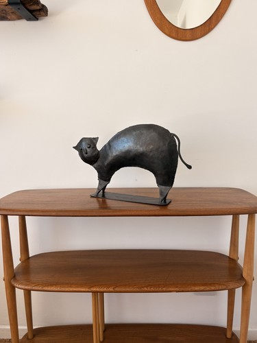 Handmade folk art metal cat - metal,