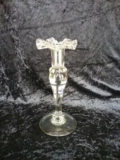 Antique Victorian Ruffle Rim Clear Glass Candlestick