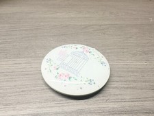 VINTAGE ROUND COMPACT CASE FLORAL & BIRDCAGE DESIGN DOUBLE MIRROR