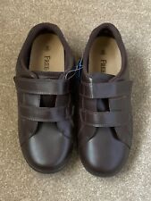 Ladies Brown Leather Free-Step Wash & Walk Touch Fastening Shoes - Size 8EEEEE