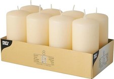 PACK OF 8 CREAM PILLAR CANDLES 50 X 100 MM