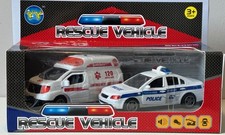 Set 2 Cars Ambulance Emergency + Police Rescue Model Toy Try My LITTLE TORN BOX