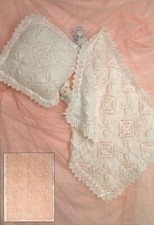 Baby Pram Set Knitting Pattern 2 Blanket Designs & Cushion Cover DK
