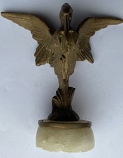 Beautifully Cast Antique Bronze Pelican With Fish Figurine On Stone Base c1870