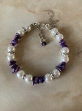Charoite Chip Stones & Pearl Bracelet 