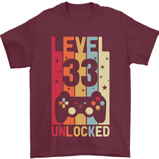 33rd Birthday 33 Year Old Level Up Gaming Mens T-Shirt 100% Cotton