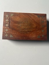 Lined Wooden Box With Intricate Brass Inlay, Could Be Used As A Jewellery Box