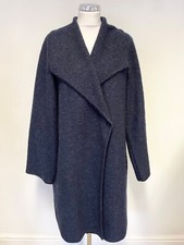 PAUL COSTELLOE 100% WOOL NAVY BLUE COLLARED UNLINED LONG SLEEVED COAT SIZE 14