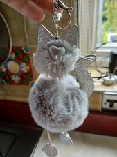 Grey Fur Cat Key/ Luggage Ring