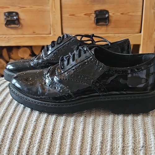 Clarkes black patent brogues - patent,