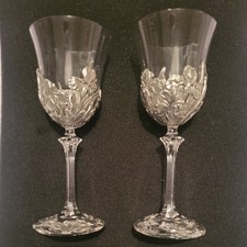2X Royal Selangor Vintage Pewter Embossed Wine Glass's1997 Iris design 