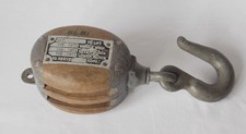 VINTAGE LARGE WOODEN BLOCK & TACKLE DOUBLE  BRASS PULLEYS MARINE MARITIME 2.6 KG