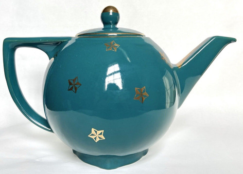 Vintage hall teapot teal gold - vintage,