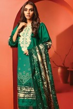 NEW AL KARAM UNSTITCHED WINTER 3-PIECE GREEN EMBROIDERED SUIT SALWAR KAMEEZ