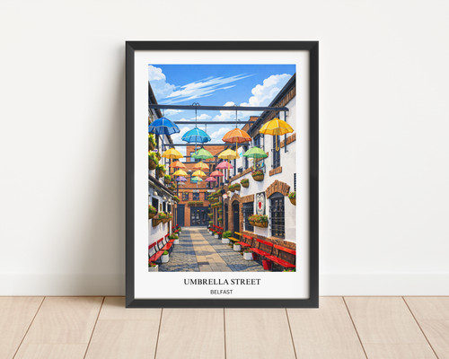 Umbrella street belfast print - street,