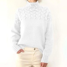 Ladies Roll Neck Warm Sweater Womens Chunky Cable Knitted Jumper Pullover Tops