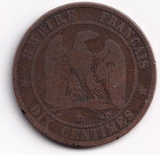 1865 Napoleon III - 10 Centimes Coin - Some Wear