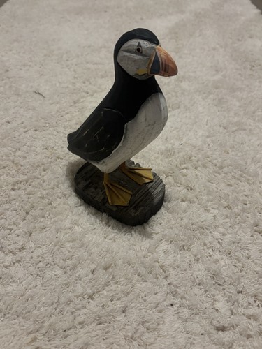 Hand carved wooden puffin made - carved,