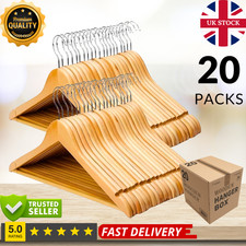 20 x Wooden Coat Hangers Suit Garments Clothes Wardrobe Wood Hanger Trouser Bar