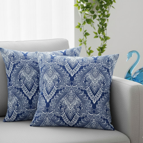 Blue white damask paisley - blue,