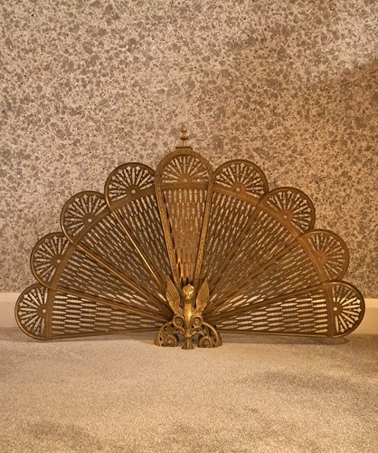 Victorian brass peacock fan - peacock,