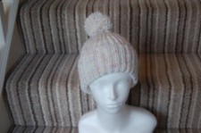 HAND KNITTED BOBBLE HAT. WOOLCRAFT ARAN (Honeycombe) Natural with flex