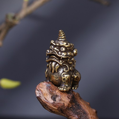 Golden brass kylin ornament - kylin,