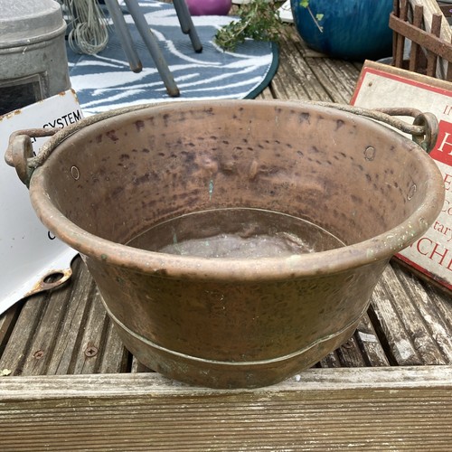 Antique copper cauldron with - antique,