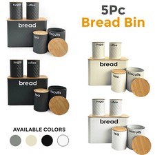 5Pcs Kitchen Storage Tins Canister Set Bamboo Lid Tea Coffee Sugar Bread Bin Jar
