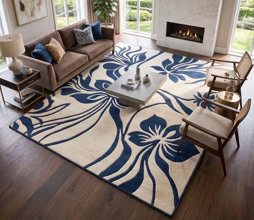 Hand tufted wool floral - hand-tufted,