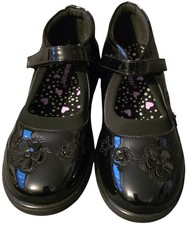 BNWOT/Walkright/Girls Patent Black Floral Hook & Loop Shoes - Size 3