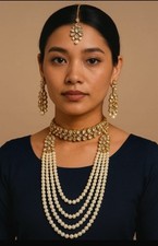 Royal Kundan Pearl Set with Maang Tikka / Rani Haar/Bridal Jewellery Set