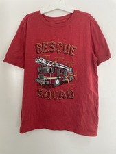 Cat & Jack Kid Boys Fire Truck Rescue Squad Cotton Blend Crewneck T-Shirt Red XL
