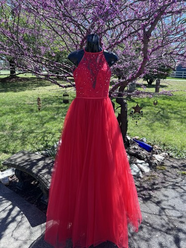 Red prom dress tulle layered - dress,