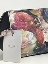 TED BAKER BLACK MULTI FLORAL JACQUIE LEATHER HANDBAG COSMETIC MAKEUP BAG NEW!!!