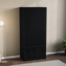 SALE 2 Door 2 Drawer Wardrobe High Gloss Bedroom Storage, Black (FSC 100%) (2)