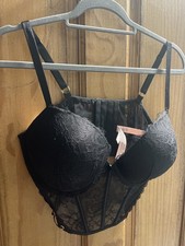 Victoria's Secret Very Sexy Push Up Corset Bustier Bra Bling 38D 38 D Black Lace