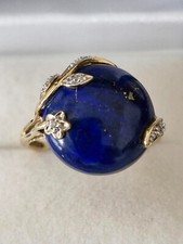 9ct yellow gold hallmarked lapis lazuli and diamond ring, P1/2