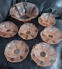 Vintage Walther & Sohne ‘Athene’ Pink Dessert Set Serving Bowl 6 Bowls & Plates