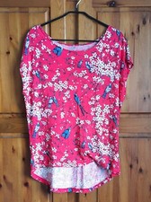 Oasis, top, t-shirt pink blue floral birds, size 16-18