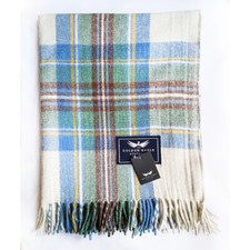 New Scottish Tartan 100% Wool Knee Blanket Quality Warm Rug Stewart Muted Blue 