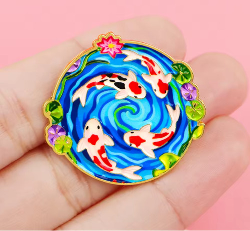 Japanese koi pond - japanese, enamel