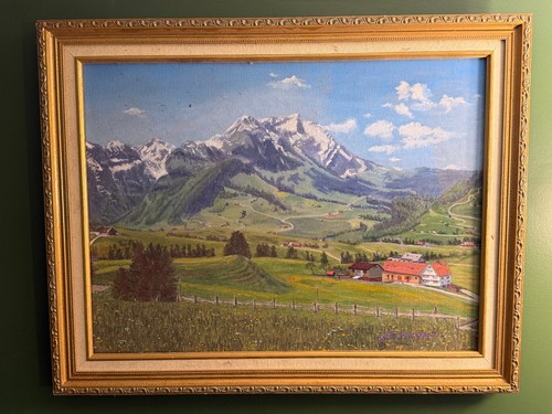 Vintage alpine landscape oil - vintage,