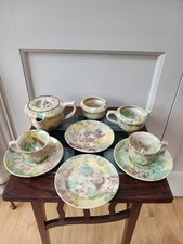 Arts & Crafts CH Brannam Barnstaple 9 Piece Teaset with mottled glaze