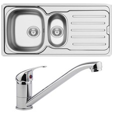 1000x500mm Metal Kitchen Sink with Drainer, Tap & Waste Pack Stainless Steel