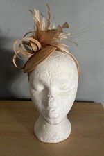 Gold Sinamay Fascinator with Feathers Women Special Occasion Wedding Race Day
