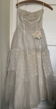 Vintage 1950s Tea Length Wedding Dress Full Skirt Bolero Jacket Veil Size XS