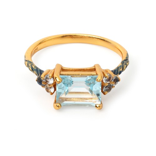 Natural blue topaz - blue, ring